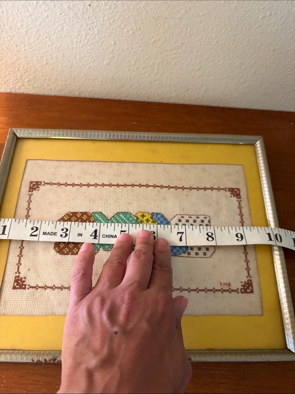 Framed Yellow Home Office Accent with Multicolor Stitched 'SMILE' Artwork